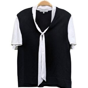 Daniel Rainn White Black Vest Blouse Combo With Tie Neck Large